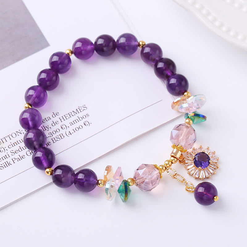 Wear FengShui Natural Amethyst Zircon Sun Healing Spiritual Charm Bracelet