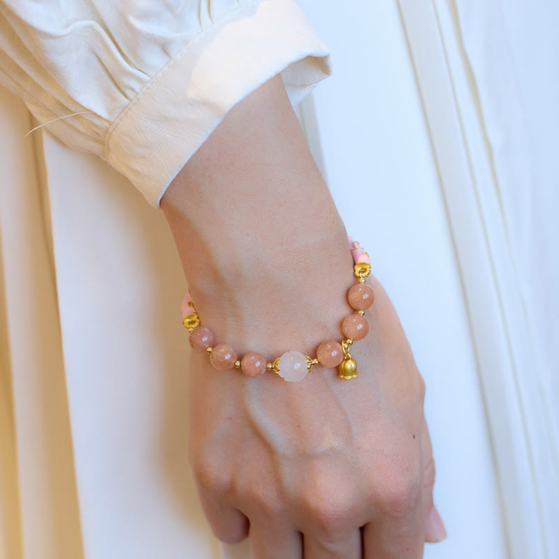 Wear FengShui Sun Stone Golden Silk Jade Lily of the Valley Charm Positive Bracelet Bangle