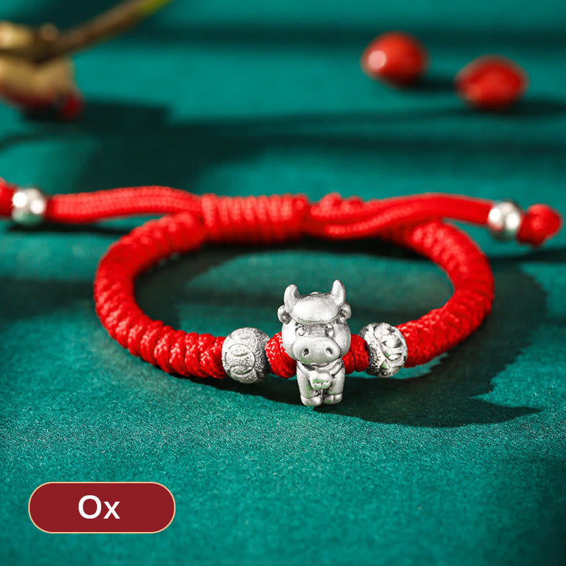 Wear FengShui 999 Sterling Silver Chinese Zodiac Red Rope Luck Handcrafted Kids Bracelet