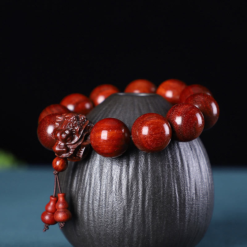 Wear FengShui Rosewood Green Sandalwood Small Leaf Red Sandalwood Dragon Carved Protection Bracelet