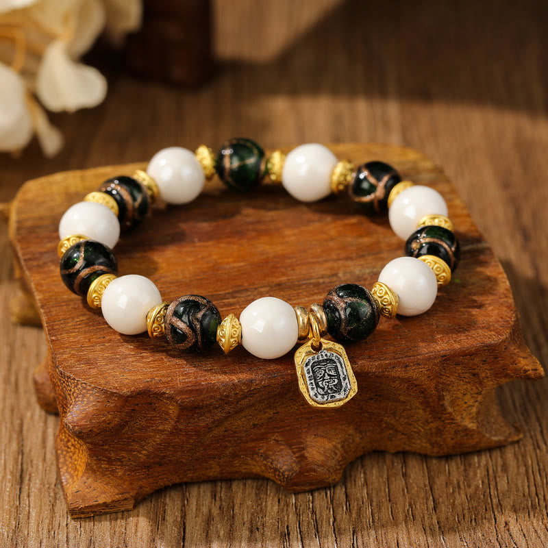 Wear FengShui Tibetan Zakiram Goddess of Wealth Charm Liuli Glass Incense Ash Porcelain Bead Protection Bracelet