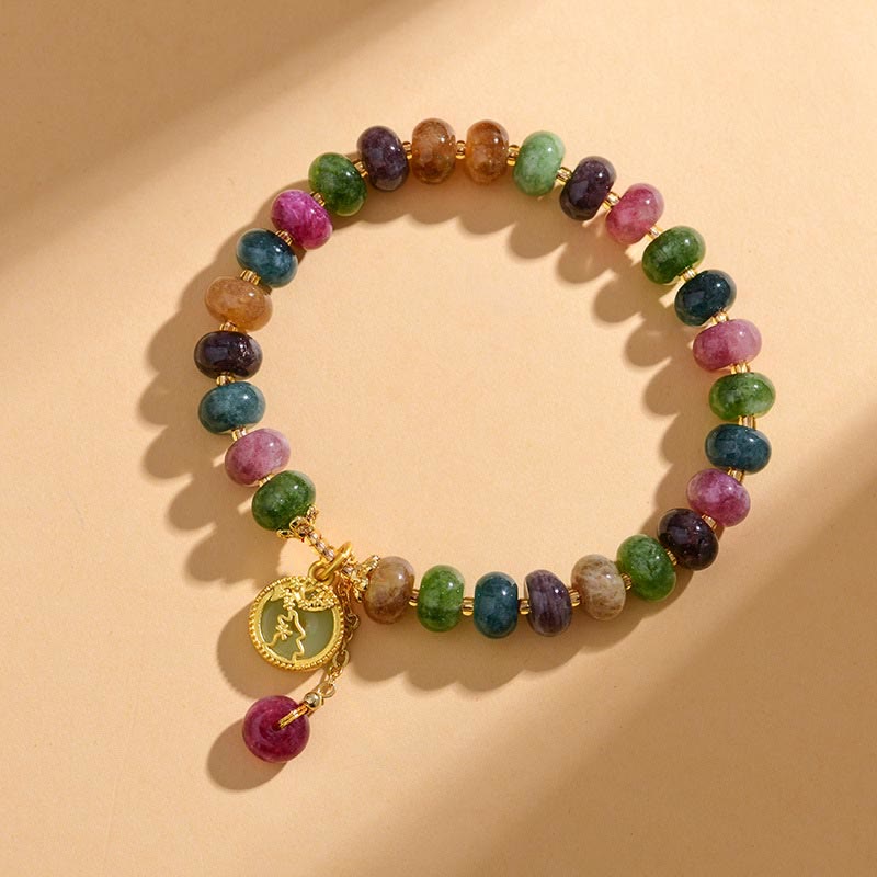Wear FengShui Colorful Tourmaline Cute Flower Rabbit Charm Love Bracelet