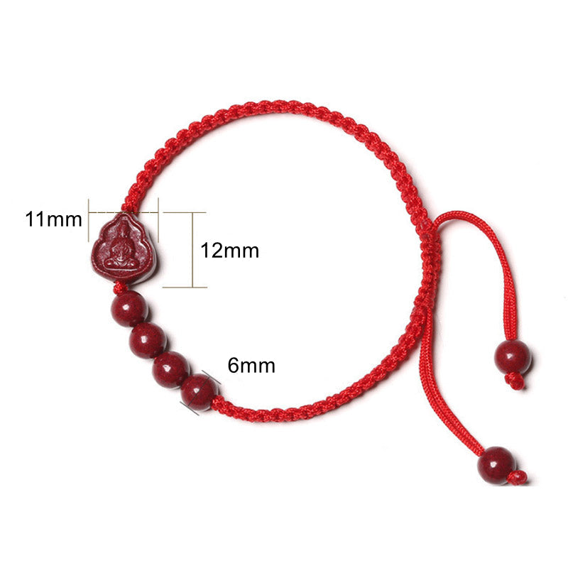 Wear FengShui Laughing Buddha Avalokitesvara Cinnabar Blessing String Bracelet