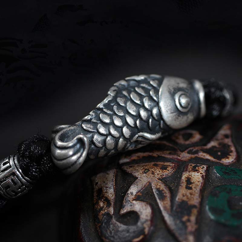Wear FengShui Silver Luck Koi Fish Braided String Bracelet