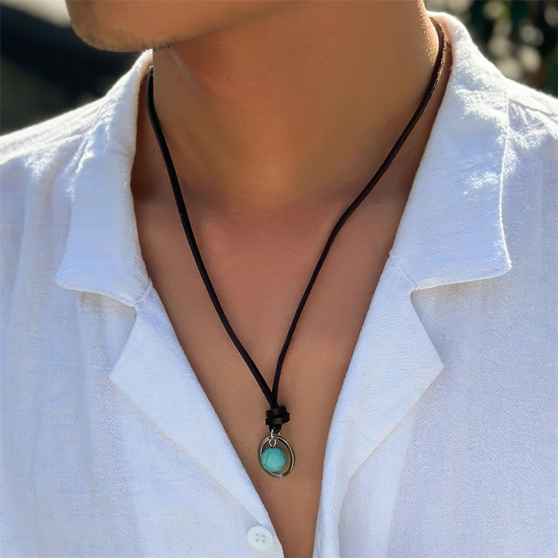 Wear FengShui Round Turquoise Stone Protection Strength Necklace Pendant