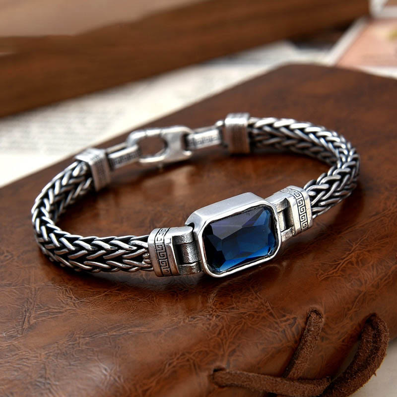 Wear FengShui Retro Blue Acrylic Dragon Keel Braided Design Healing Wealth Buckle Bracelet