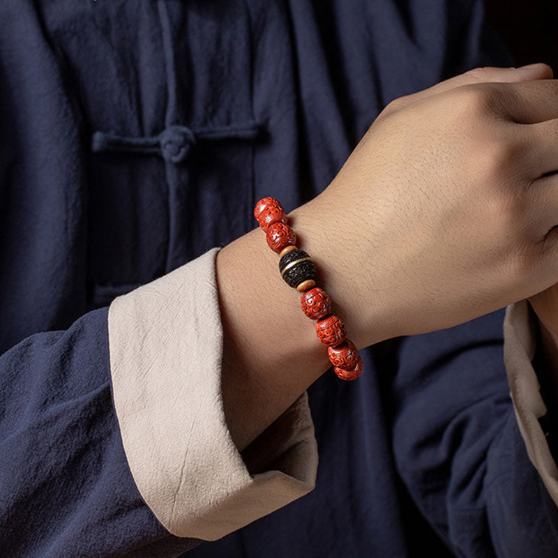 Wear FengShui Natural Cinnabar Ebony Calm Blessing Bracelet