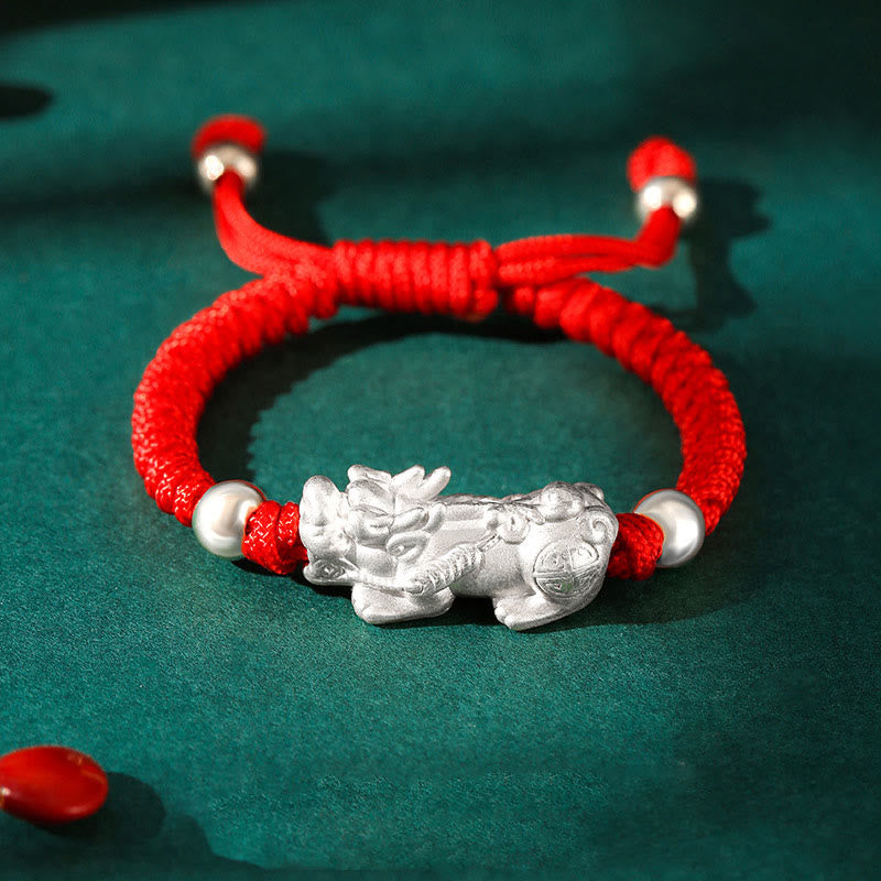 Sterling Silver PiXiu Wealth Vajra Knot String Braided Kids Child Bracelet