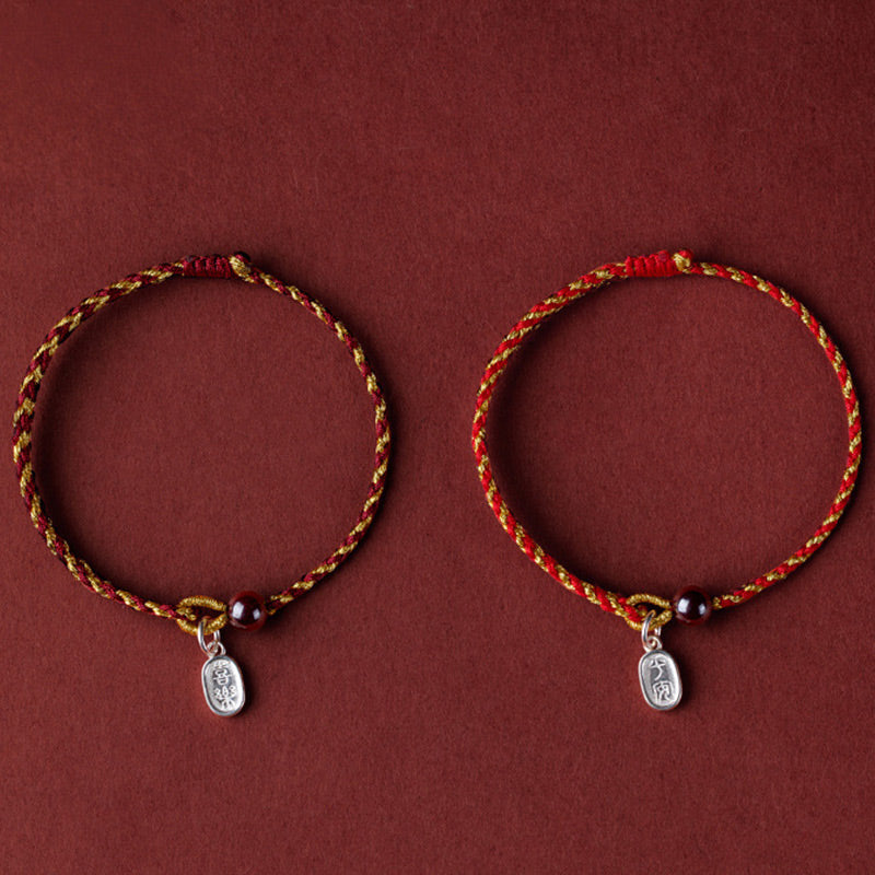 Wear FengShui Handcrafted Red Gold Rope Lotus Peace And Joy Charm Braid Bracelet