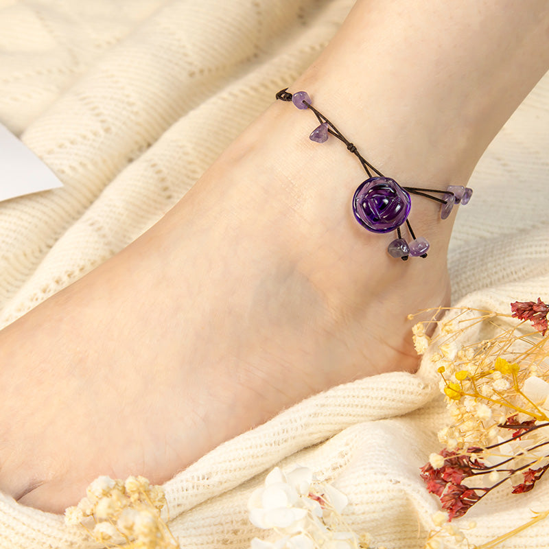Wear FengShui Amethyst Pink Crystal Green Aventurine Rose Inner Peace Healing Anklet