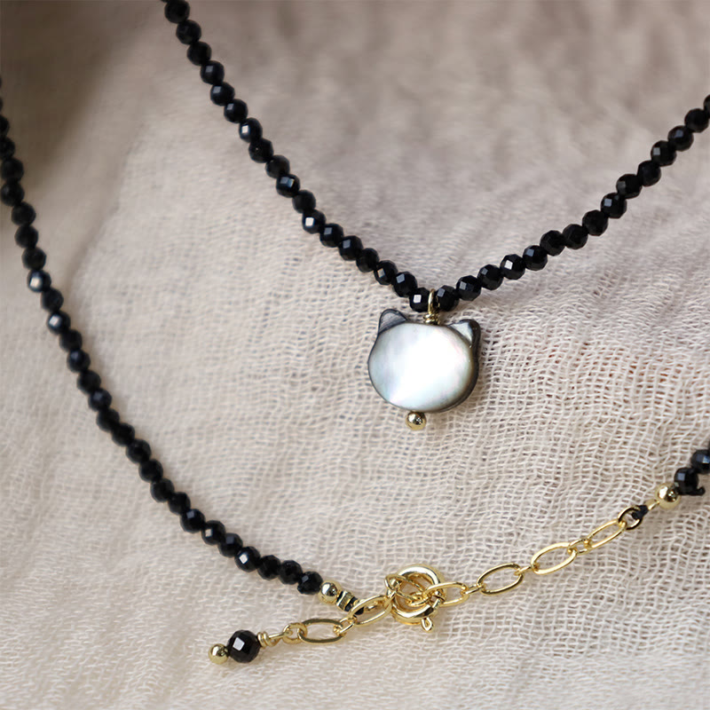 Wear FengShui Black Spinel Cute Cat Motivate Choker Necklace