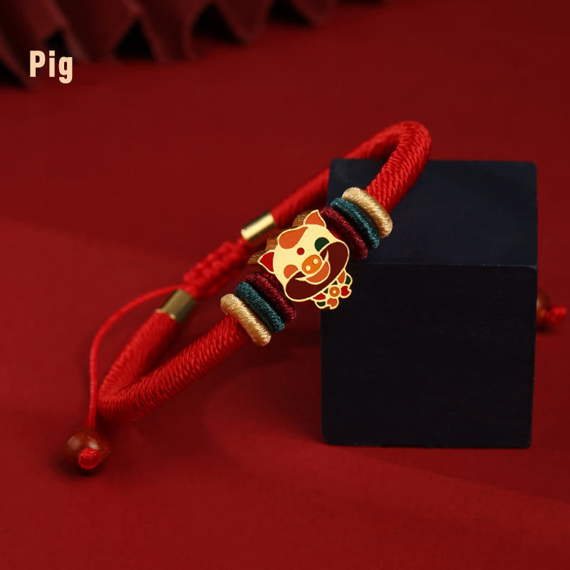 Wear FengShui Handmade 925 Sterling Silver Year of the Dragon Cute Chinese Zodiac Luck Braided Red Bracelet
