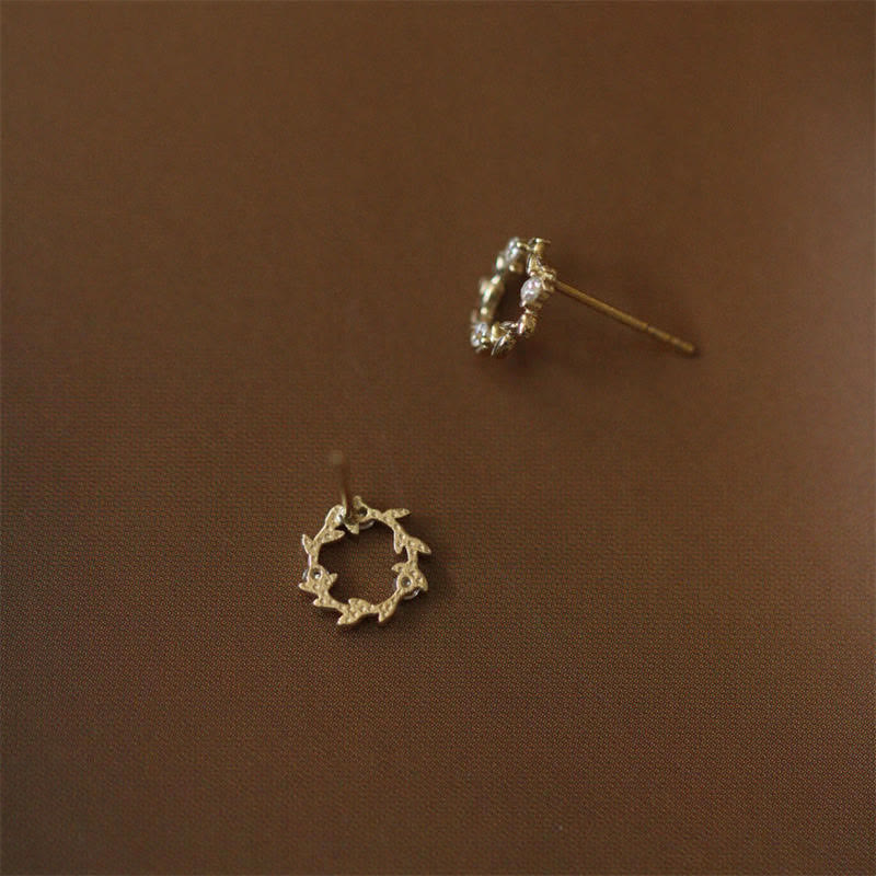 Wear FengShui 925 Sterling Silver Posts Copper Metal Tiny Wreath Stud Blessing Flower Earrings