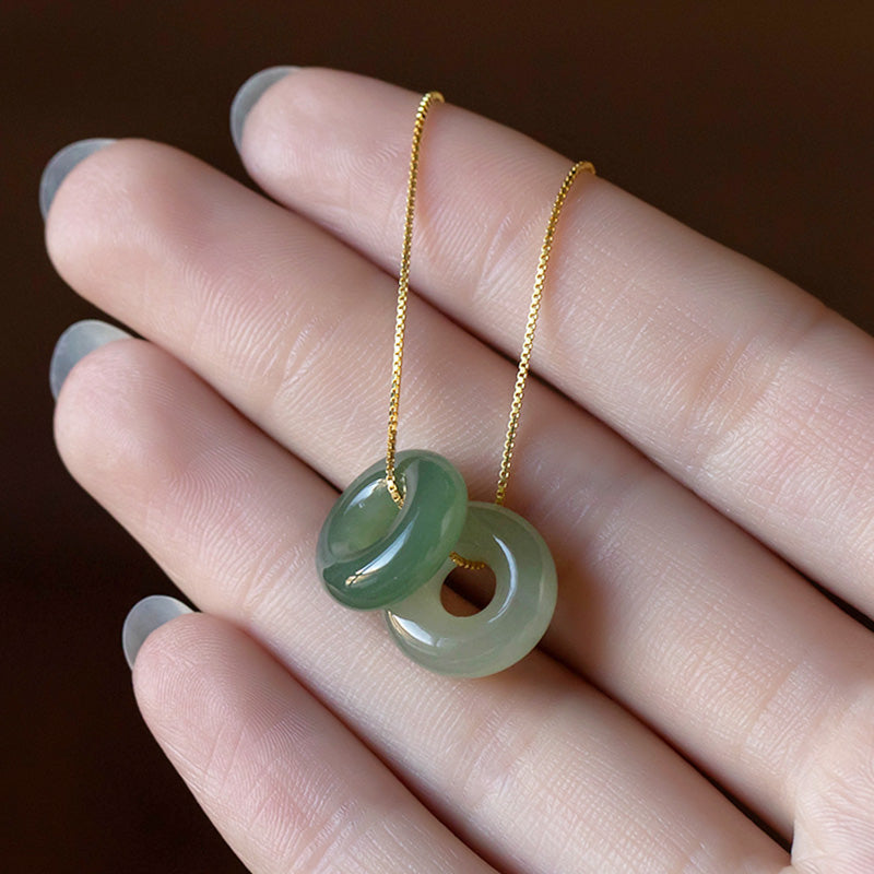 Wear FengShui Natural Round Jade Peace Buckle Luck Abundance Necklace Pendant