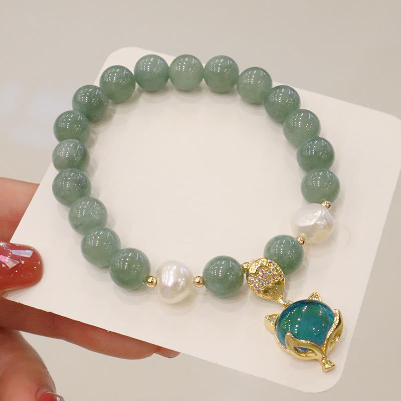 Wear FengShui Jade Pearl Color-Changing Fox Charm Luck Bracelet