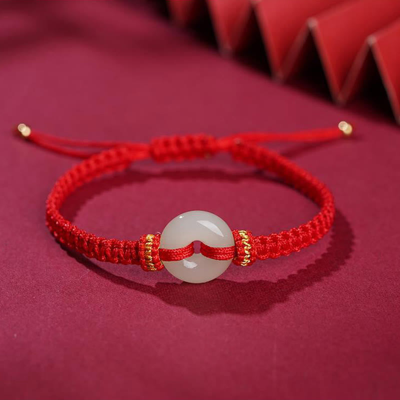 Wear FengShui Peace Buckle Jade Abundance Braided Bracelet
