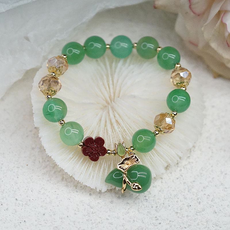 Wear FengShui Natural Red Agate Green Agate Gourd Cinnabar Flower Beads Confidence Bracelet