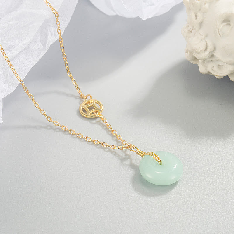 Wear FengShui Jade Fu Character Copper Coin Peace Buckle Abundance Necklace Pendant