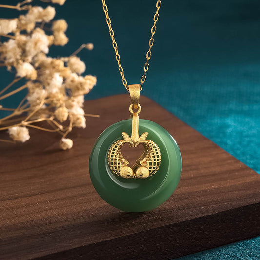 Wear FengShui Cyan Jade Koi Fish Luck Necklace Pendant