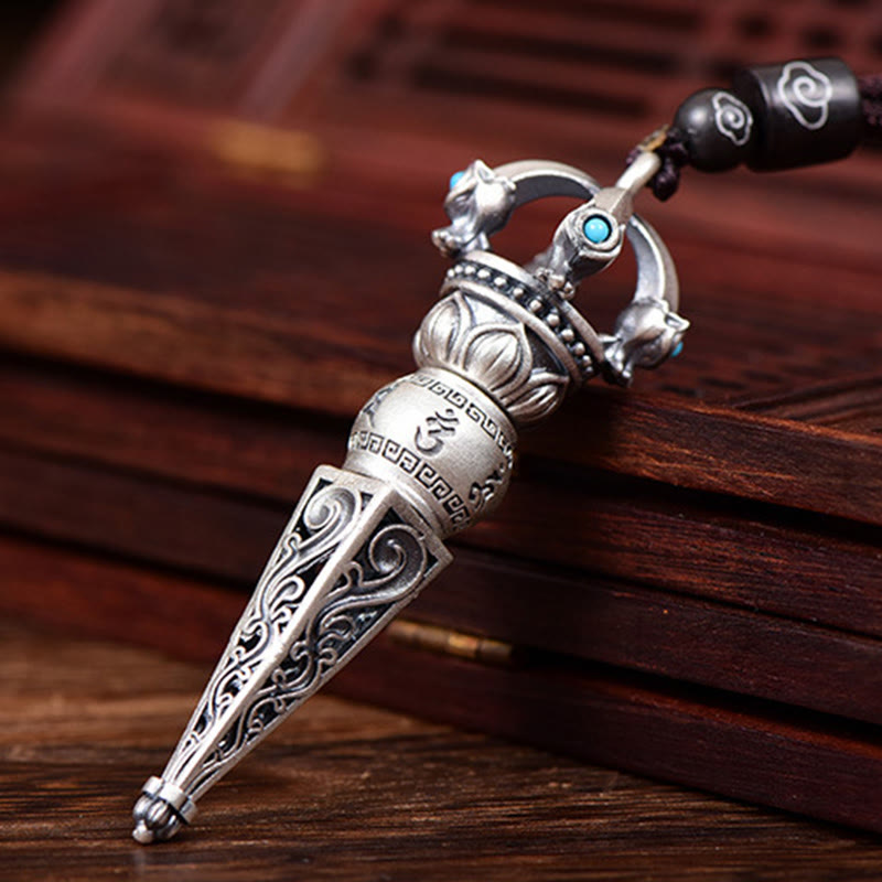 Wear FengShui Tibetan Om Mani Padme Hum Dorje Vajra Design Wisdom Rotatable Necklace Pendant