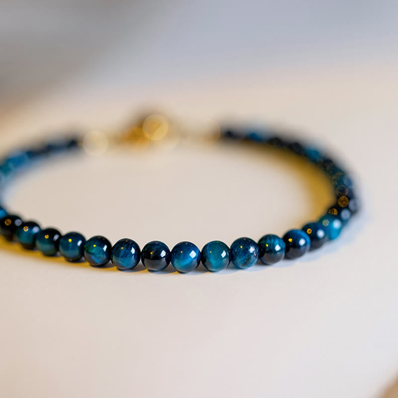 Wear FengShui Natural Blue Tiger Eye Stone Protection Chain Bracelet