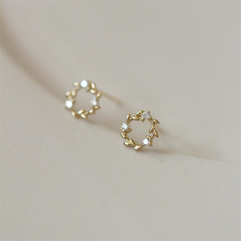 Wear FengShui 925 Sterling Silver Posts Copper Metal Tiny Wreath Stud Blessing Flower Earrings