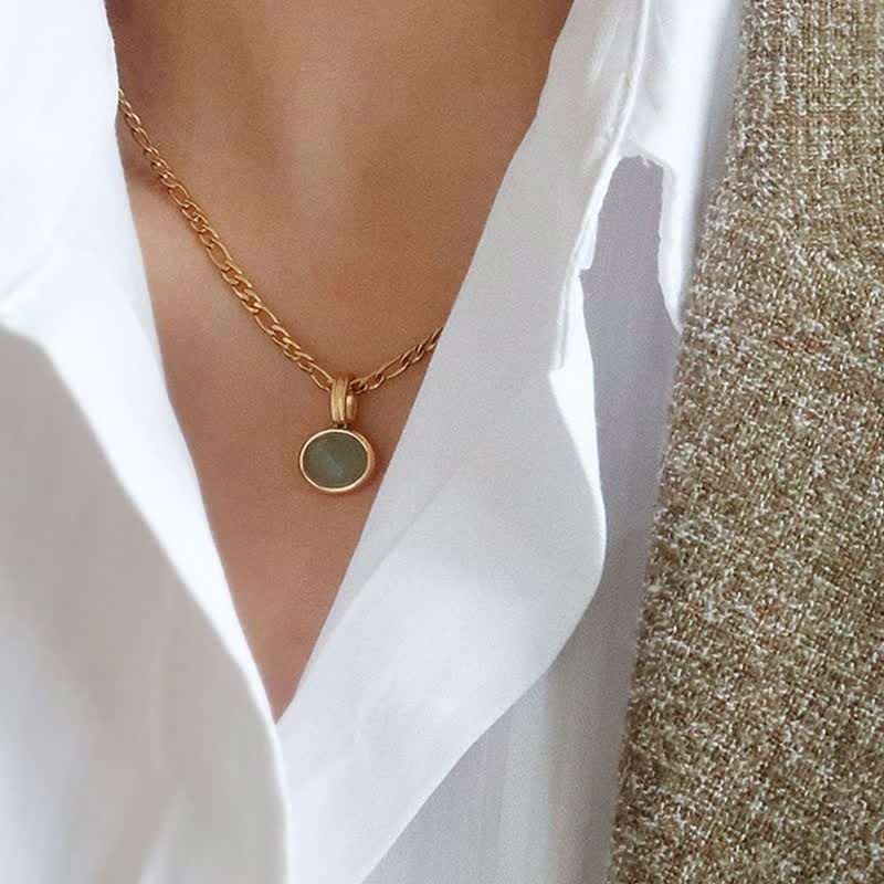 Wear FengShui Oval Turquoise Strength Titanium Steel Necklace Pendant