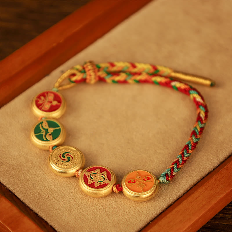 Wear FengShui Tibetan Five God Of Wealth Colorful Rope Braided Luck Bracelet