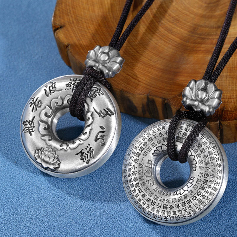 Wear FengShui 999 Sterling Silver Heart Sutra Lotus Peace Buckle Necklace Pendant