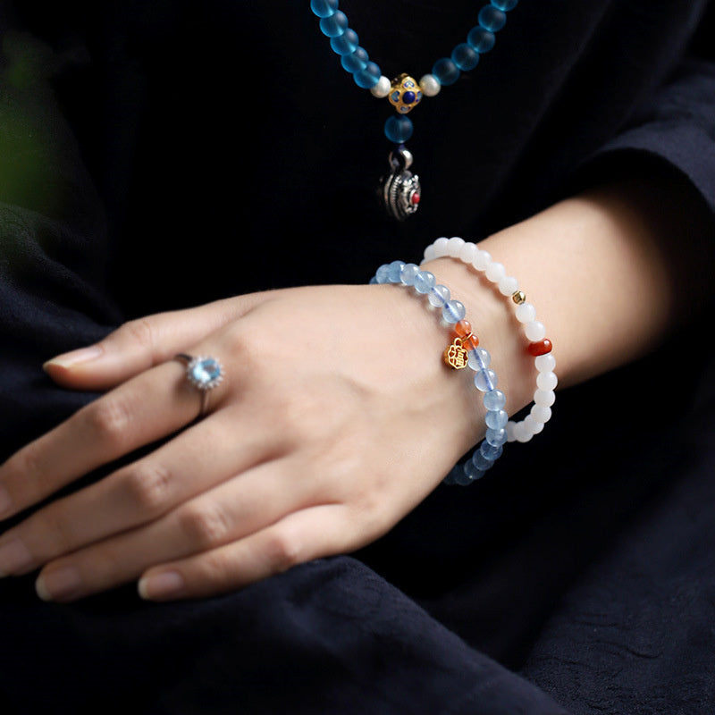 Wear FengShui Natural Aquamarine Red Agate Healing Charm Bracelet