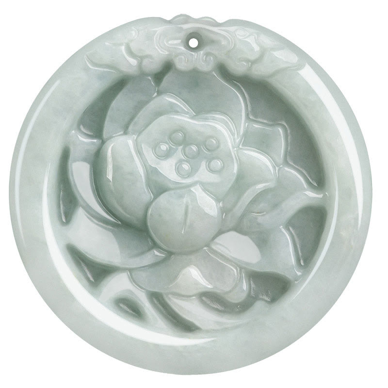 Wear FengShui Natural Jade Lotus Flower Carved Prosperity Necklace Pendant