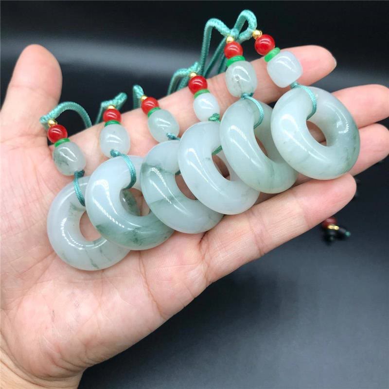 Wear FengShui Natural Jade Peace Buckle Prosperity Necklace Pendant
