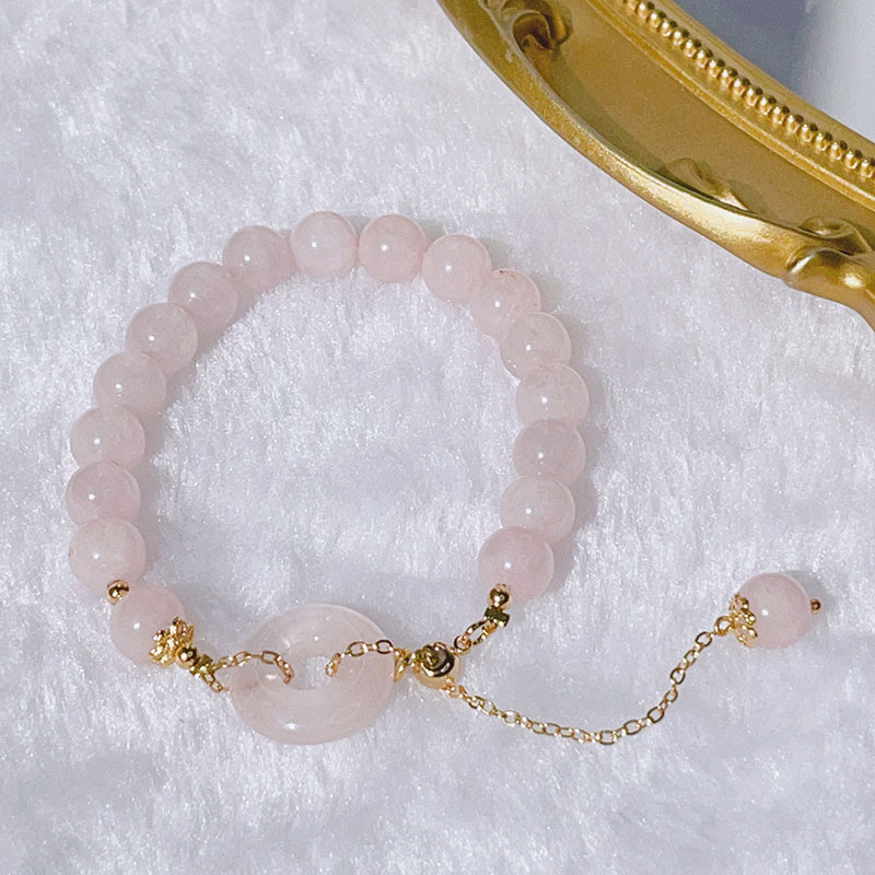 Wear FengShui Natural Pink Crystal Peace Buckle Love Charm Bracelet
