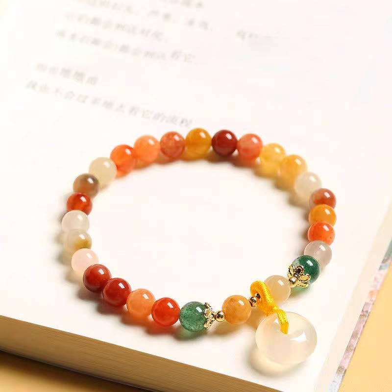 Wear FengShui 14K Gold Plated Colorful Golden Silk Jade Peace Buckle Wealth Bracelet