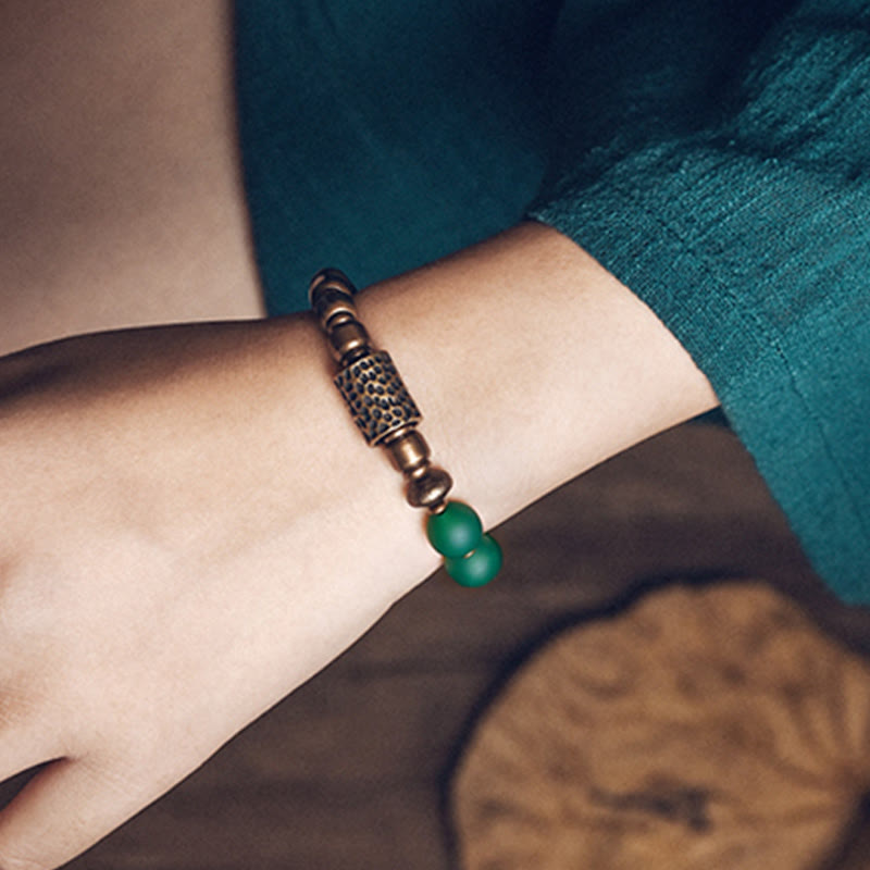 Wear FengShui Tibetan Red Agate Green Agate Copper Confidence Fortune Bracelet