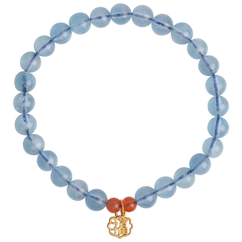 Wear FengShui Natural Aquamarine Red Agate Healing Charm Bracelet