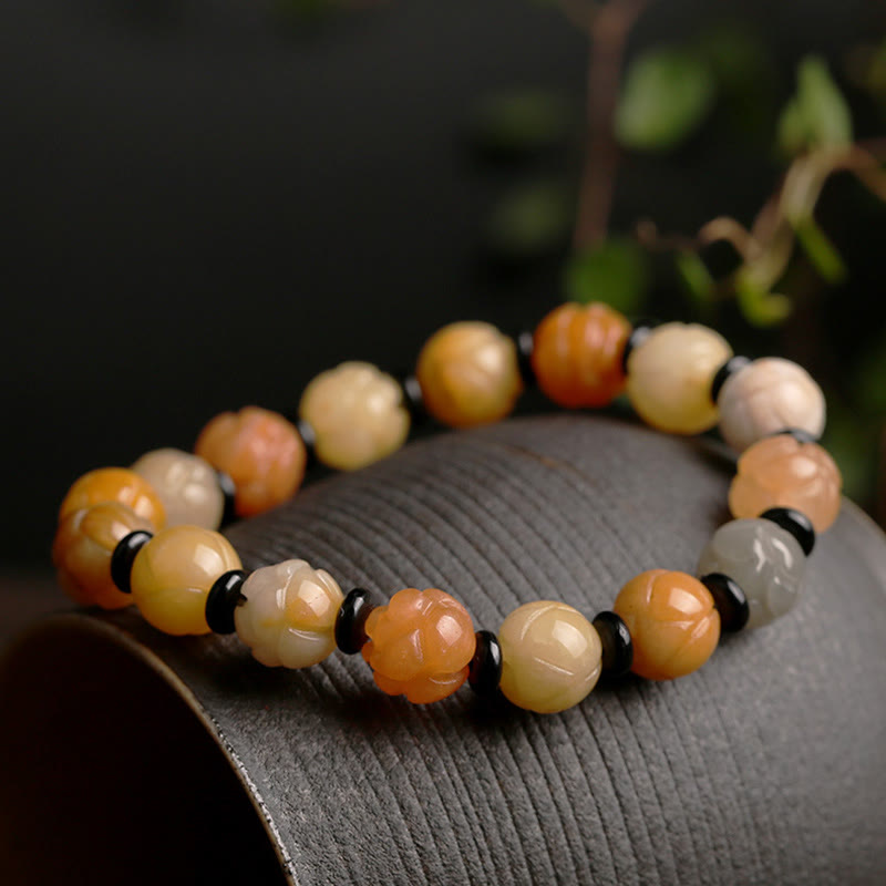 Wear FengShui Golden Silk Jade Lotus Wealth Luck Bracelet