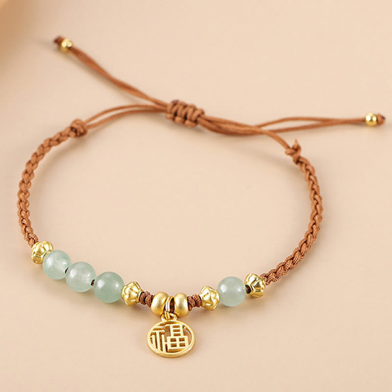 Wear FengShui Jade Beads Fu Character Blessing Rope Bracelet