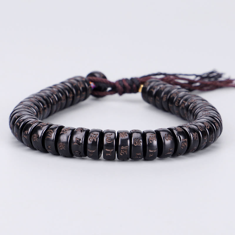 Wear FengShui Tibetan Coconut Shell Beads Engraved Om Mani Padme Hum Mantra Positive String Bracelet
