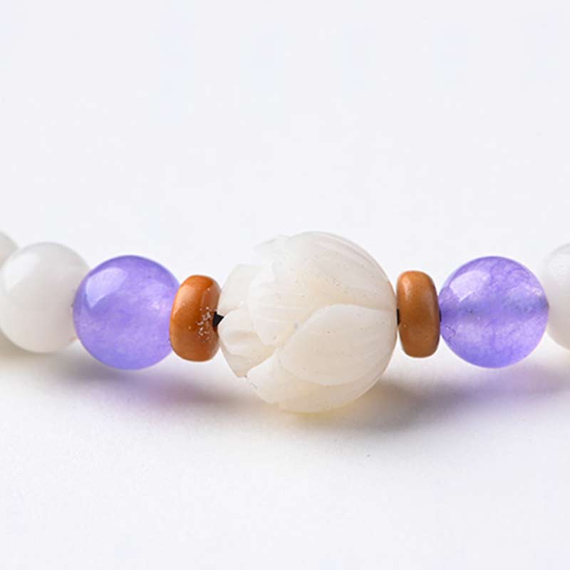 Wear FengShui Tibetan White Jade Bodhi Lotus Blessing Bracelet