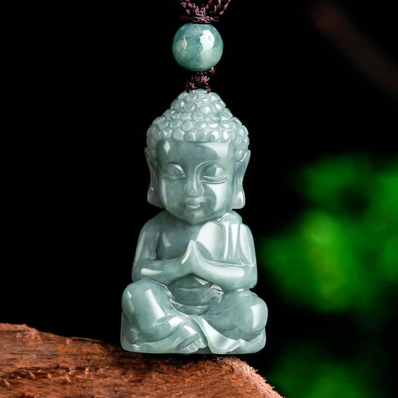 Wear FengShui Natural Jade Meditation Buddha Amulet Serenity Necklace Pendant