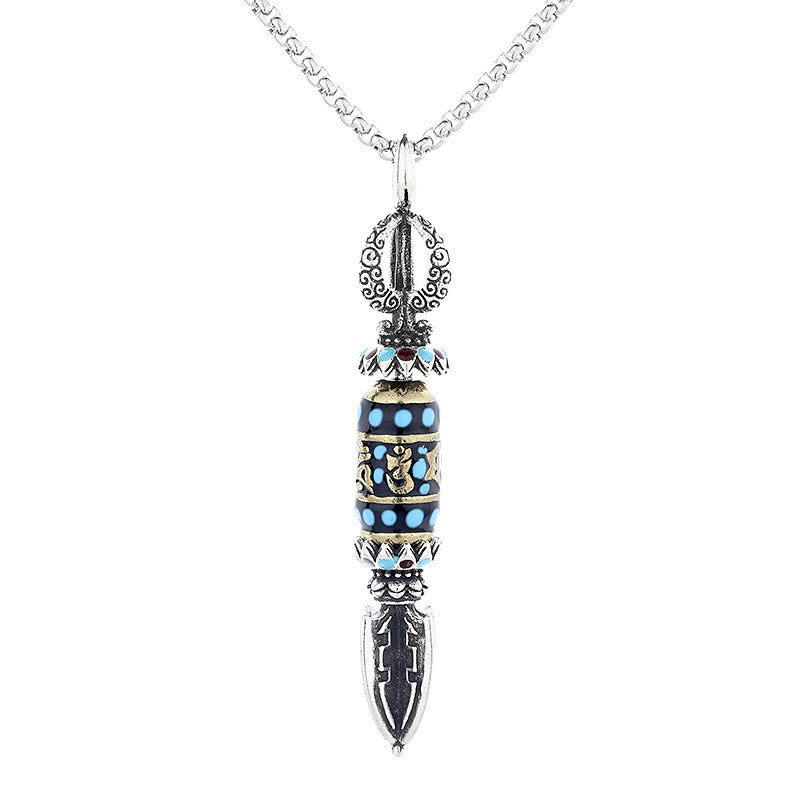 Wear FengShui Tibetan Om Mani Padme Hum Protection Wealth Rotatable Necklace Pendant
