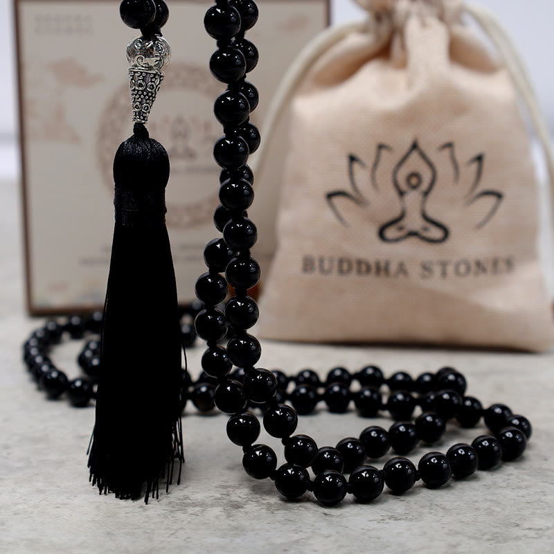 Wear FengShui 108 Mala Black Onyx Beads Yoga Meditation Prayer Beads Necklace