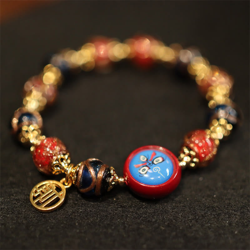 Wear FengShui Tibetan Gold Swallowing Beast Family Five God Of Wealth Thangka Fortune Bead Bracelet