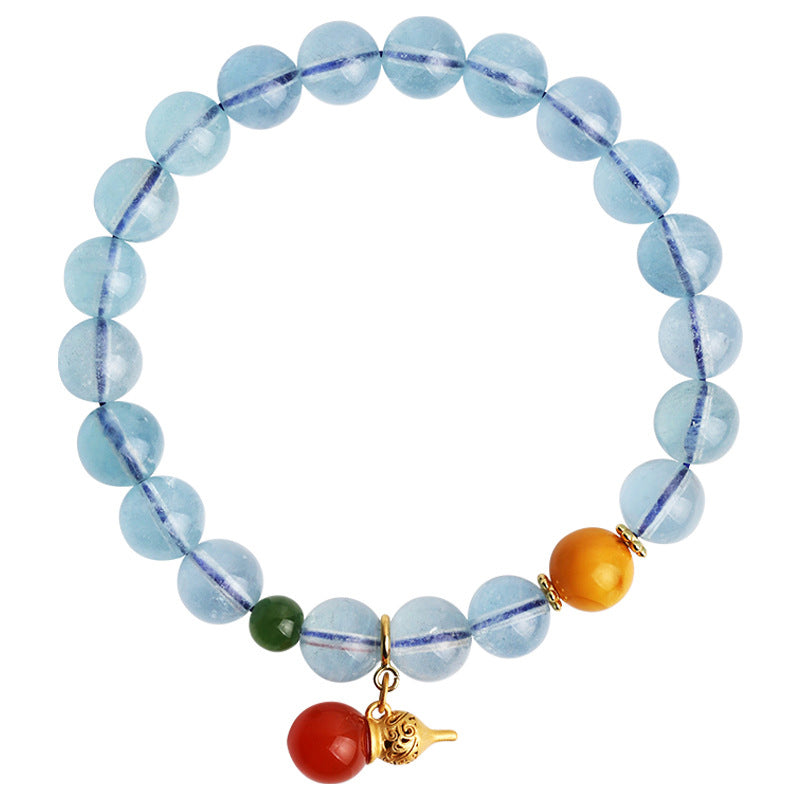 Wear FengShui Aquamarine Red Agate Peace Gourd Charm Bracelet