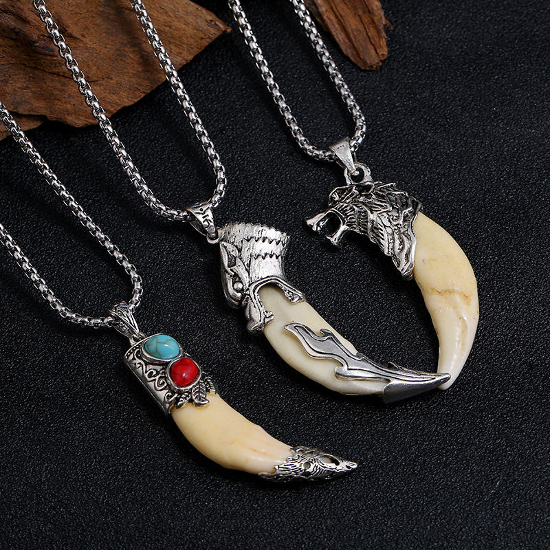 Wear FengShui Imitation Wolf Tooth Titanium Steel Balance Necklace Pendant