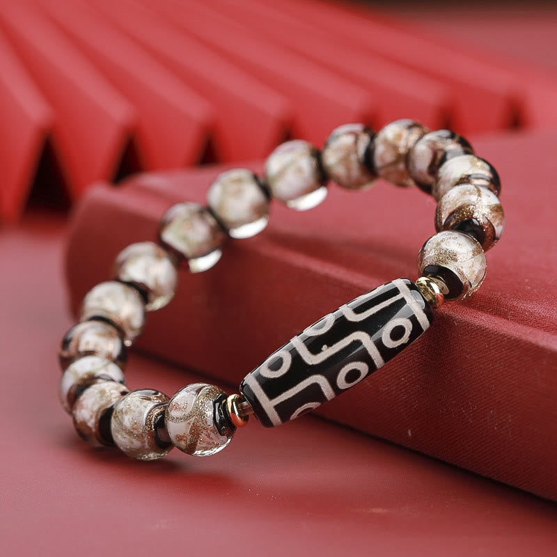 Wear FengShui Tibetan Nine-Eye Dzi Bead Three-eyed Dzi Bead Liuli Glass Bead Wealth Bracelet