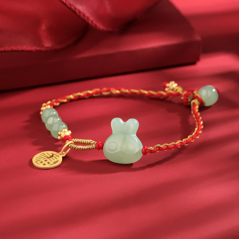 Wear FengShui 925 Sterling Silver Year of the Rabbit Hetian Jade Happiness Luck Red String Bracelet