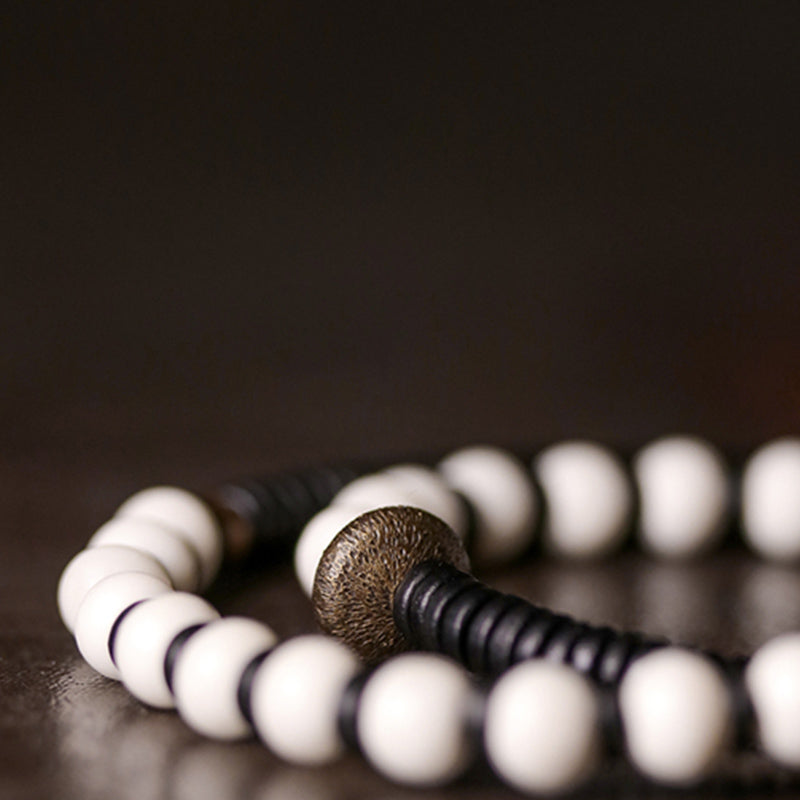 Wear FengShui Bone Beads Ebony Wood Copper Strength Couple Bracelet