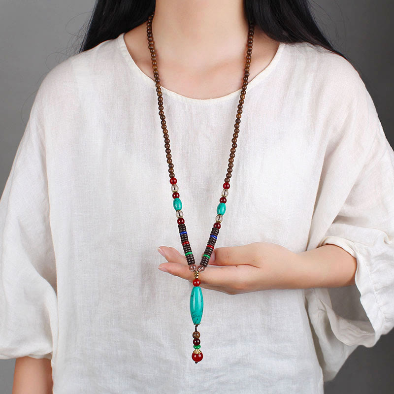 Wear FengShui Wenge Wood Turquoise Stone Protection Calm Necklace Pendant